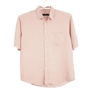 Bugatchi Uomo Button Down Shirt Mens Large Red White Grid Short Sleeve
